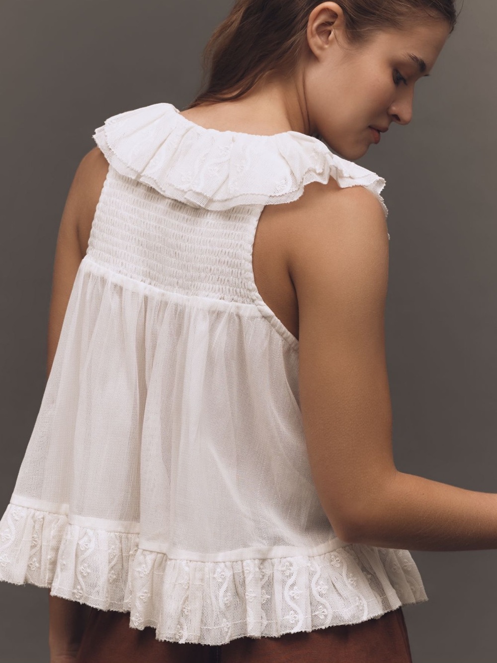 By Anthropologie Sheer Ruffle Swing Top - Picture 4 of 7